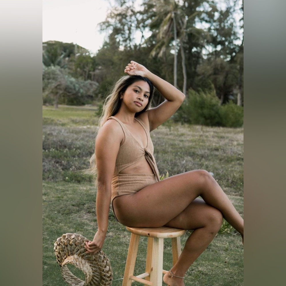 Of One Sea Women's Cutout One Piece in Camel Color Textured Fabric Size Small